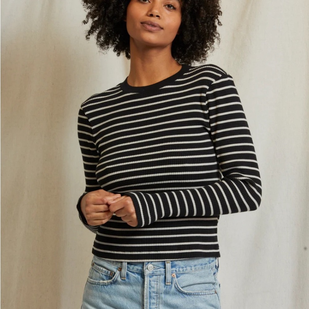 perfectwhitetee Black and White Striped Long Sleeve Tee